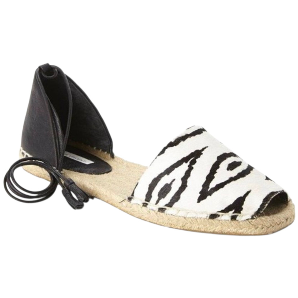 Cynthia Vincent Espadrille Calf Fur Peep-Toe D'Orsay Sandals Shoes Size US 9